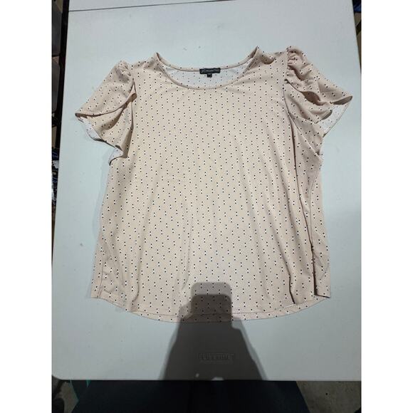 Adrianna Papell Women’s XL Blush Pink Polka Dot Flutter Sleeve Blouse Top - Picture 2 of 3